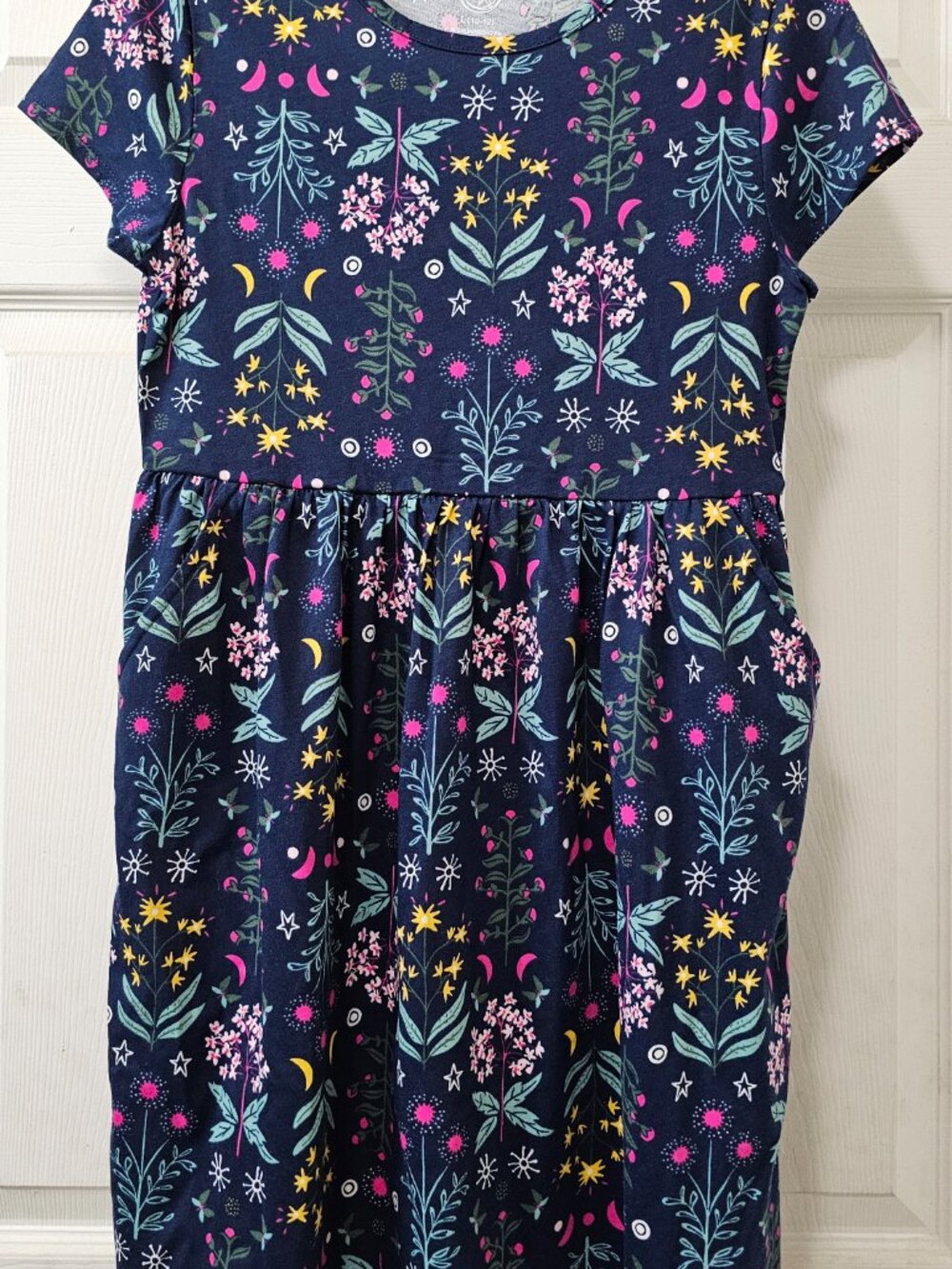WONDER NATION Girls Short Sleeves Play Dress - blue floral (S)